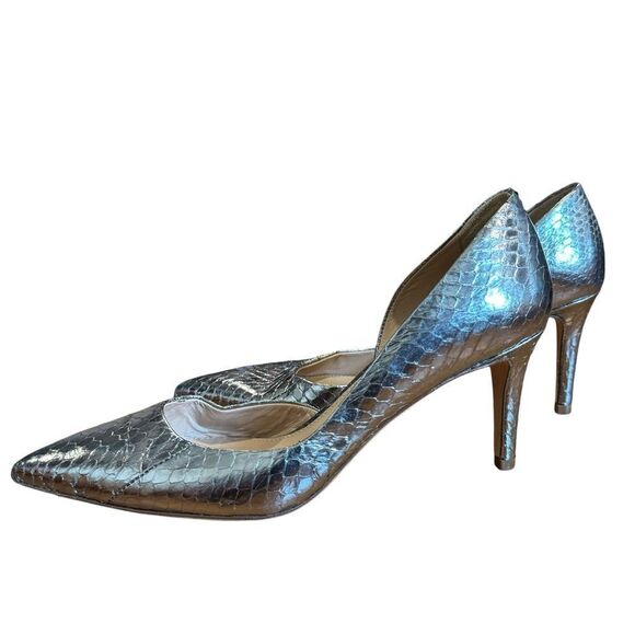 J. Crew Valentina Silver Metallic Snakeskin Leather D'Orsay Pointed Toe pumps - Picture 6 of 11